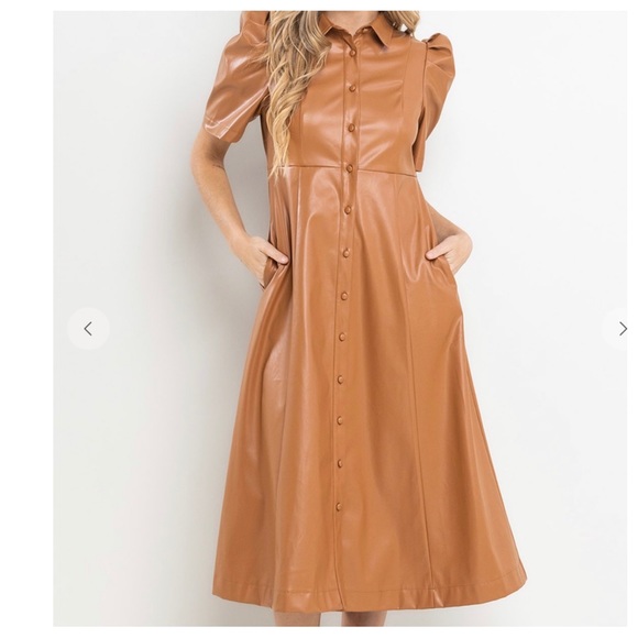 23 Soft Faux Leather Puff Short Sleeve Dress - Picture 7 of 7